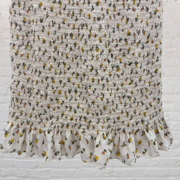Free People Intimately Bella Smocked Dress S  Ivory Floral Mini Tie Straps Boho - Picture 9 of 16